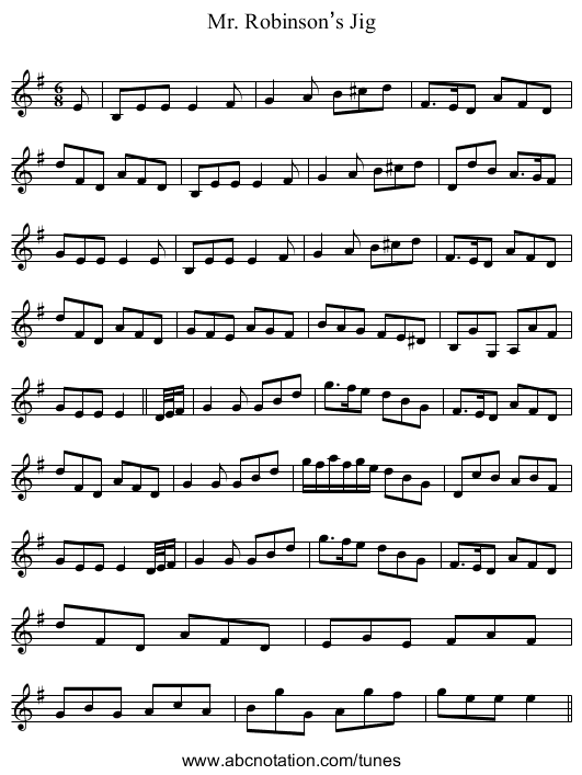Mr. Robinson’s Jig - staff notation