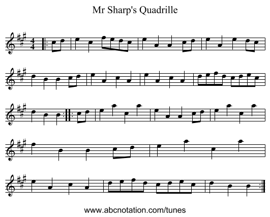 Mr Sharp's Quadrille - staff notation