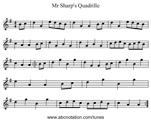 Mr Sharp's Quadrille - staff notation