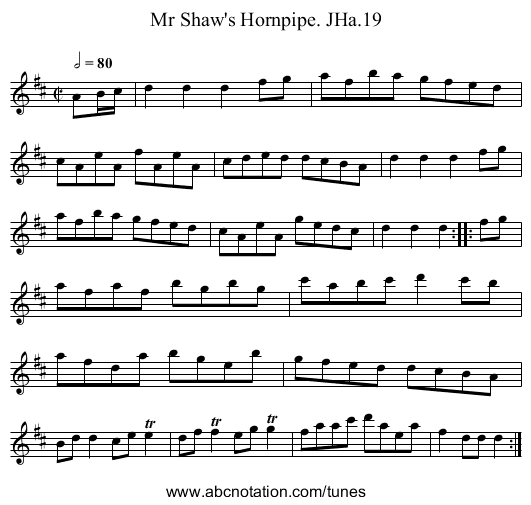 Mr Shaw's Hornpipe. JHa.19 - staff notation