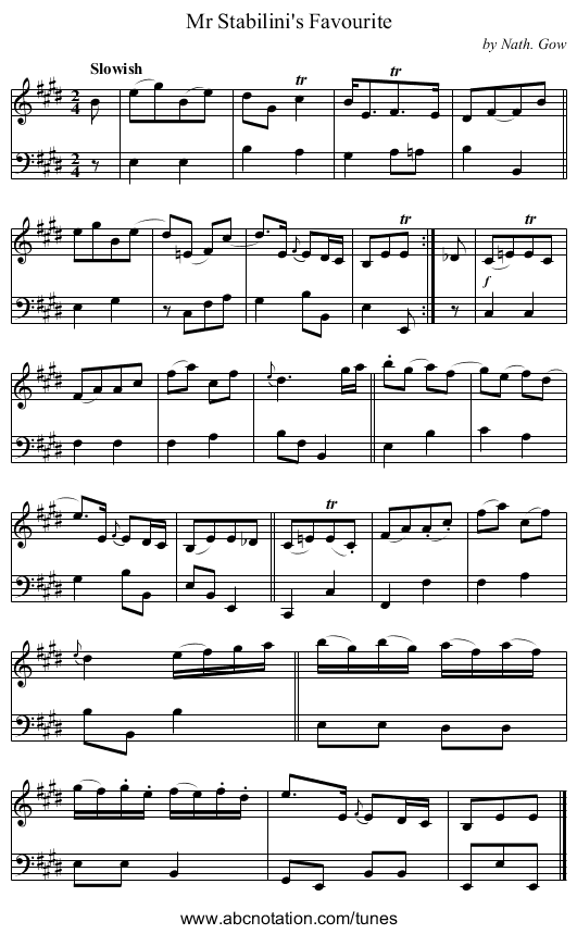 Mr Stabilini's Favourite - staff notation