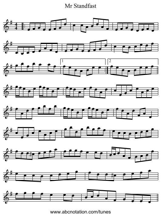 Mr Standfast - staff notation