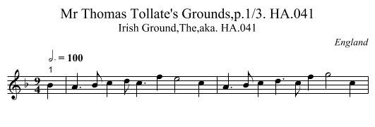 Mr Thomas Tollate's Grounds,p.1/3. HA.041 - staff notation