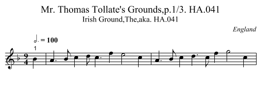 Mr. Thomas Tollate's Grounds,p.1/3. HA.041 - staff notation
