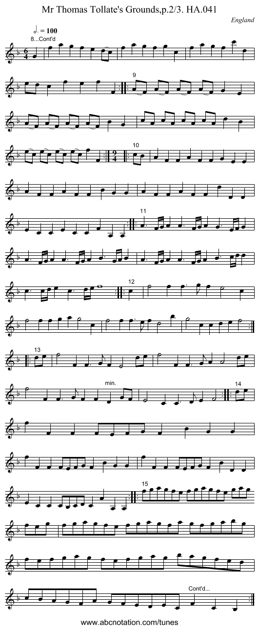 Mr Thomas Tollate's Grounds,p.2/3. HA.041 - staff notation