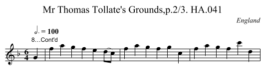 Mr Thomas Tollate's Grounds,p.2/3. HA.041 - staff notation