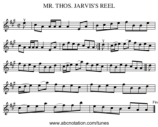 MR. THOS. JARVIS'S REEL - staff notation