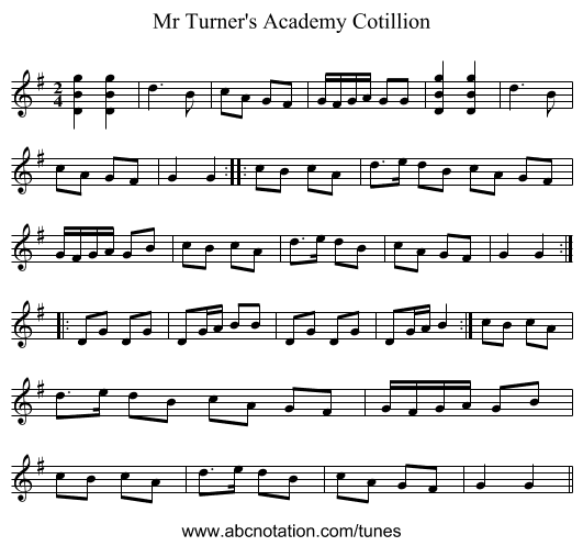 Mr Turner's Academy Cotillion - staff notation