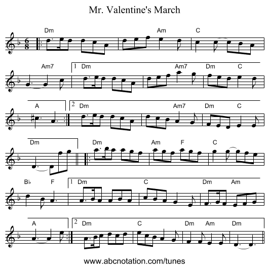 Mr. Valentine's March - staff notation