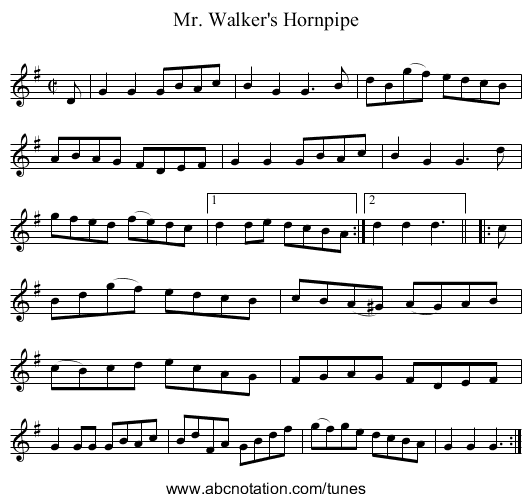 Mr. Walker's Hornpipe - staff notation