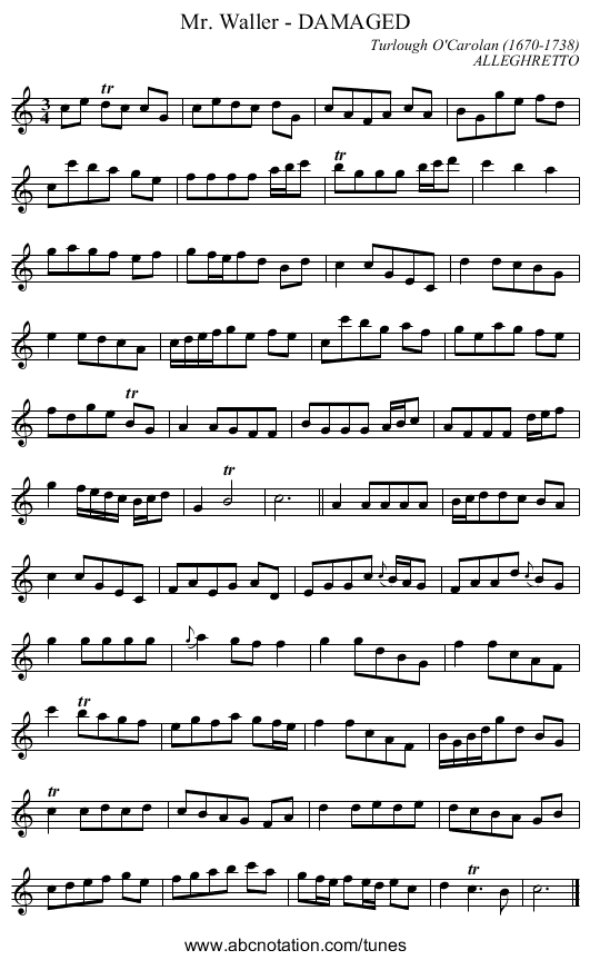 Mr. Waller - DAMAGED - staff notation