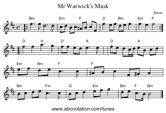 Mr Warwick's Mask - staff notation