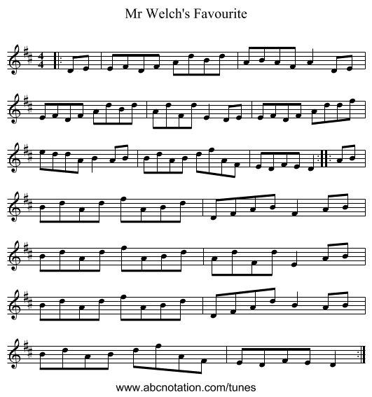 Mr Welch's Favourite - staff notation