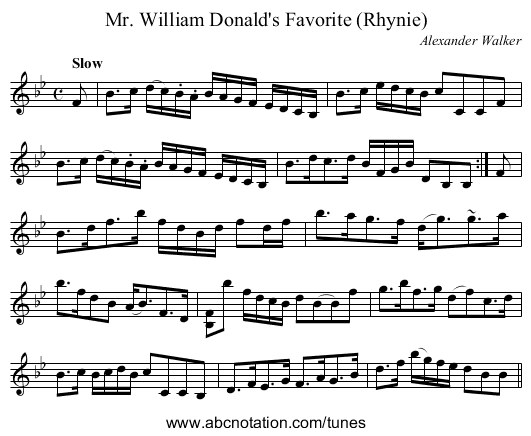 Mr. William Donald's Favorite (Rhynie) - staff notation