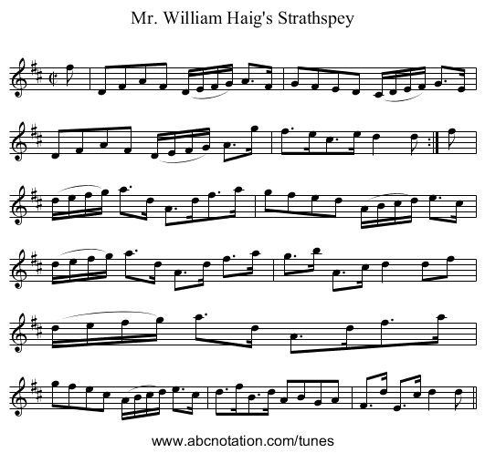 Mr. William Haig's Strathspey - staff notation