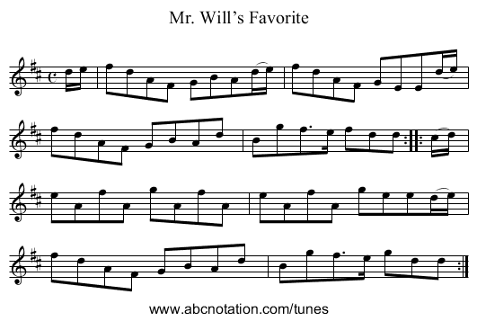 Mr. Will’s Favorite - staff notation