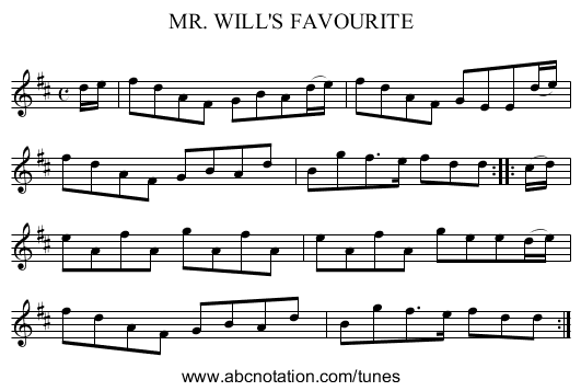 MR. WILL'S FAVOURITE - staff notation