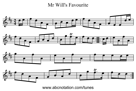 Mr Will's Favourite - staff notation