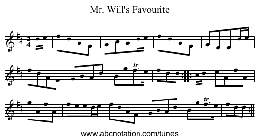 Mr. Will's Favourite - staff notation