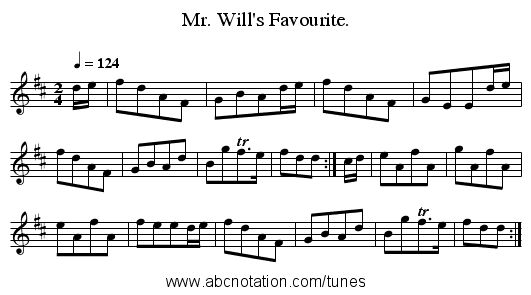 Mr. Will's Favourite. - staff notation