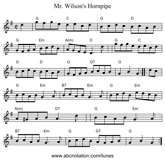 Mr. Wilson's Hornpipe - staff notation