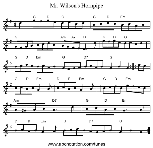 Mr. Wilson's Hornpipe - staff notation