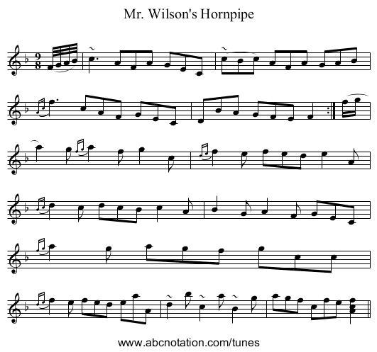 Mr. Wilson's Hornpipe - staff notation