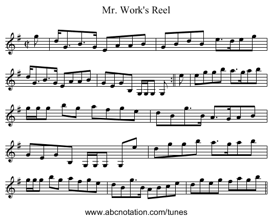 Mr. Work's Reel - staff notation