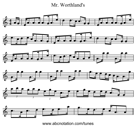 Mr. Worthland's - staff notation
