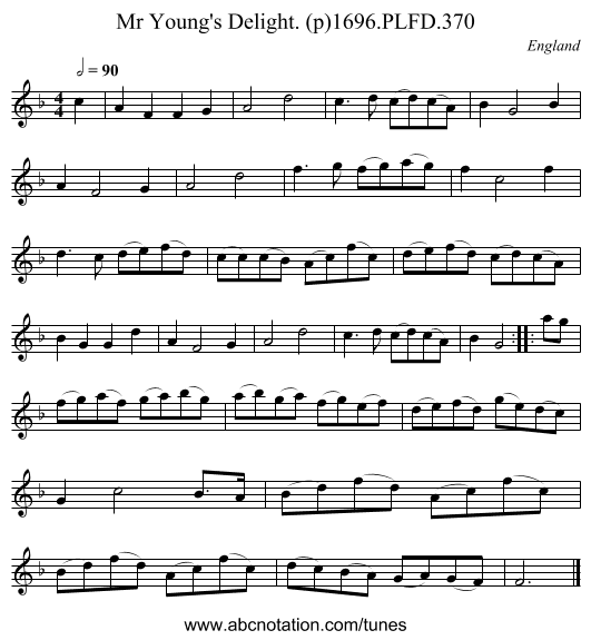 Mr Young's Delight. (p)1696.PLFD.370 - staff notation
