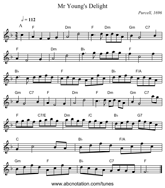 Mr Young's Delight - staff notation