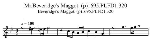 Mr.Beveridge's Maggot. (p)1695.PLFD1.320 - staff notation