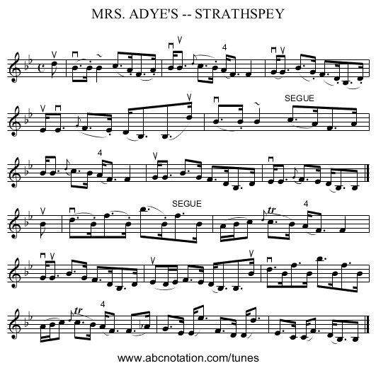 MRS. ADYE'S -- STRATHSPEY - staff notation