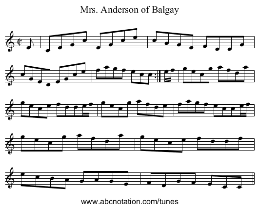 Mrs. Anderson of Balgay - staff notation