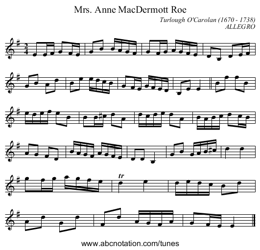 Mrs. Anne MacDermott Roe - staff notation