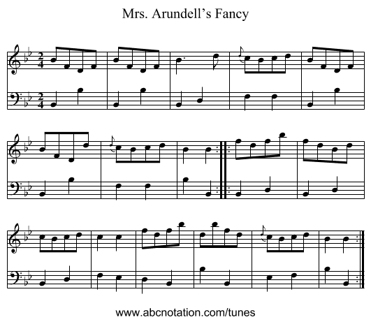 Mrs. Arundell’s Fancy - staff notation