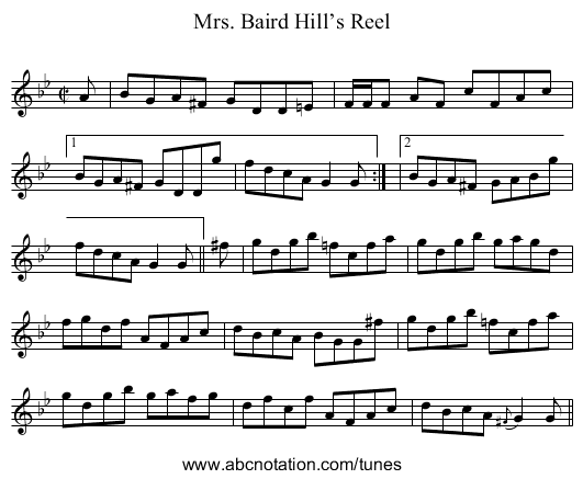 Mrs. Baird Hill’s Reel - staff notation