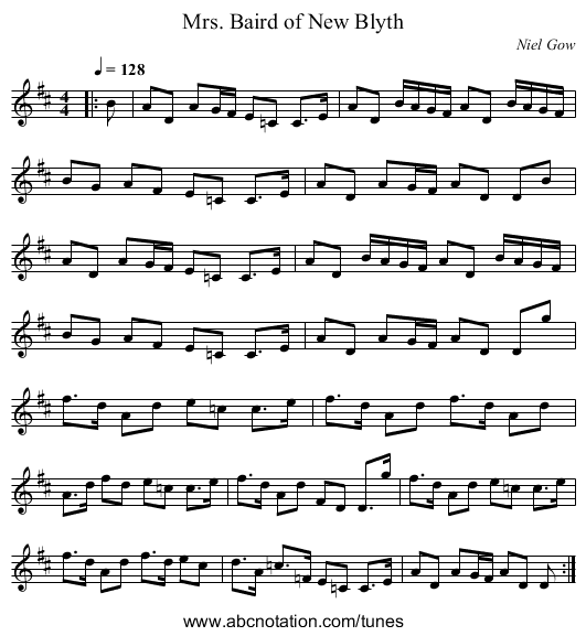 Mrs. Baird of New Blyth - staff notation