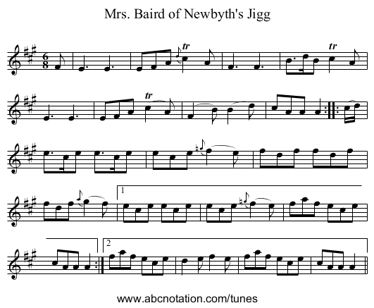 Mrs. Baird of Newbyth's Jigg - staff notation