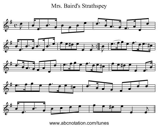 Mrs. Baird's Strathspey - staff notation
