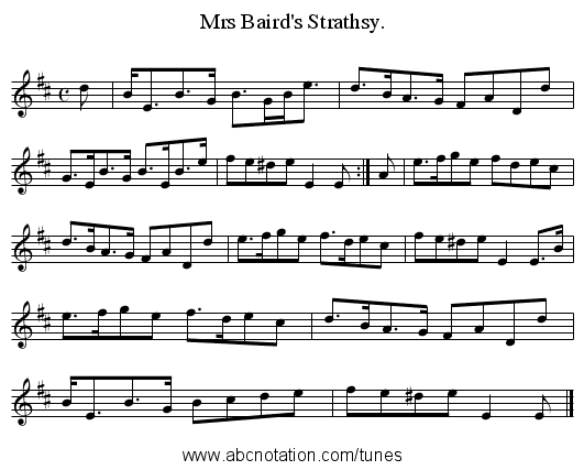 Mrs Baird's Strathsy. - staff notation
