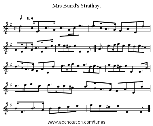 Mrs Baird's Strathsy. - staff notation