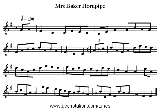 Mrs Baker Hornpipe - staff notation