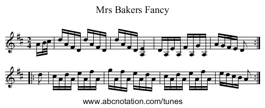 Mrs Bakers Fancy - staff notation