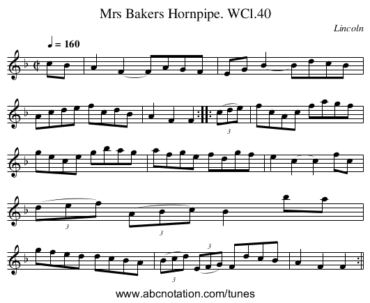 Mrs Bakers Hornpipe. WCl.40 - staff notation