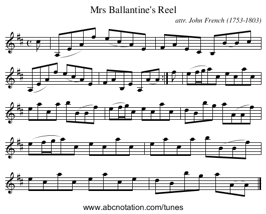 Mrs Ballantine's Reel - staff notation