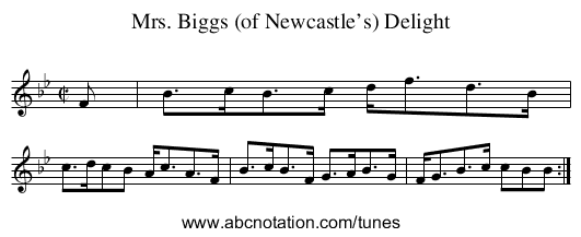 Mrs. Biggs (of Newcastle’s) Delight - staff notation