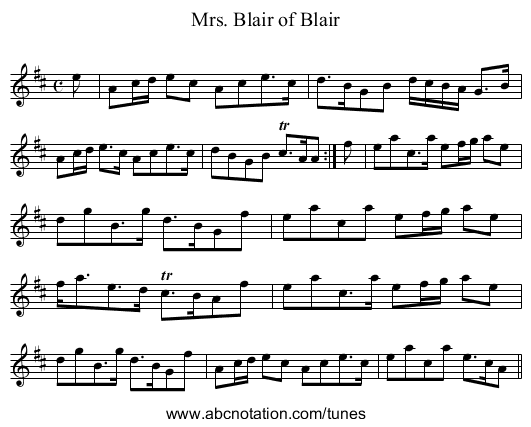Mrs. Blair of Blair - staff notation