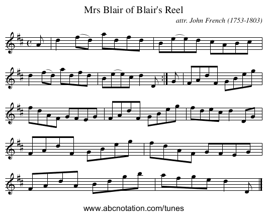 Mrs Blair of Blair's Reel - staff notation