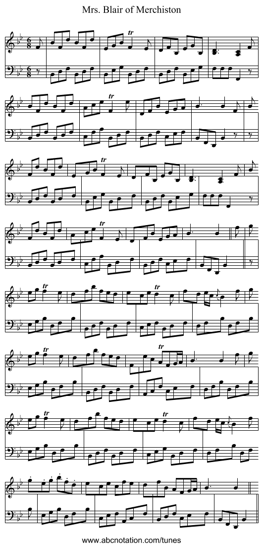 Mrs. Blair of Merchiston - staff notation